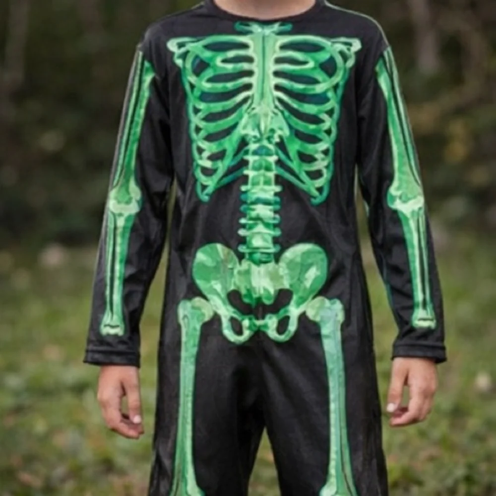 Kids Halloween Costume Girl Extra Large Skeleton Jumpsuit Black Green‎ XL